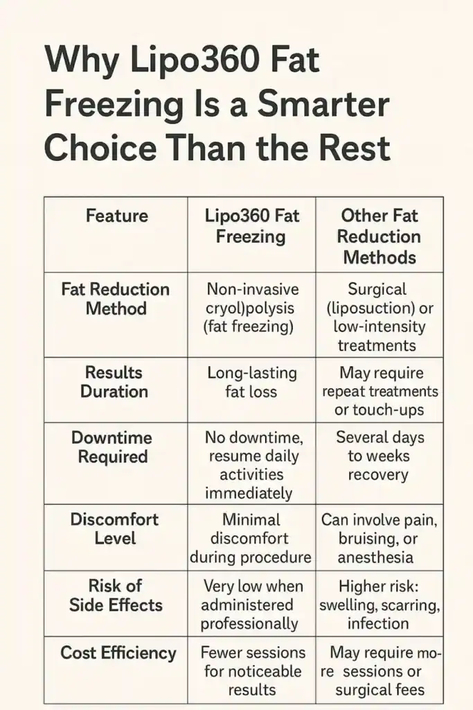 Is it possible to permanently freeze fat cells? 2 Table showing benefits of fat freezing to remove fat cells Waltham Abbey from Lipo 360