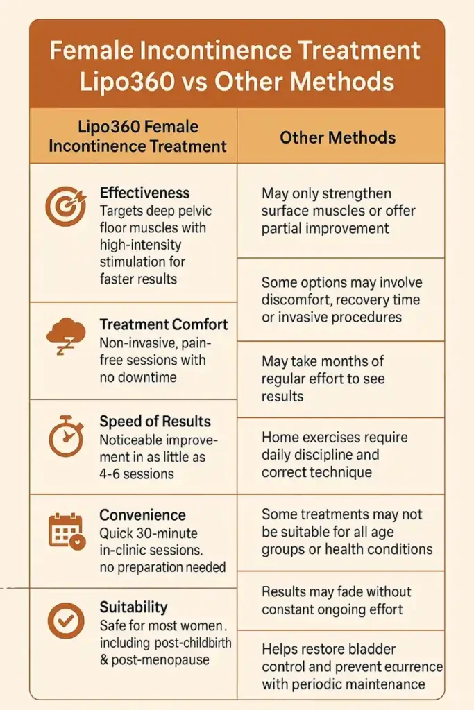 Comprehensive Guide To Female Incontinence Treatment Options 1 Table showing benefits of incontinence treatment Waltham Abbey